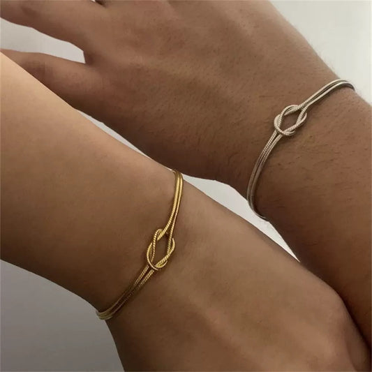 Titanium Steel Couple’s Knot Chain Bracelet Handmade Knot Clavicle Chain Herringbone