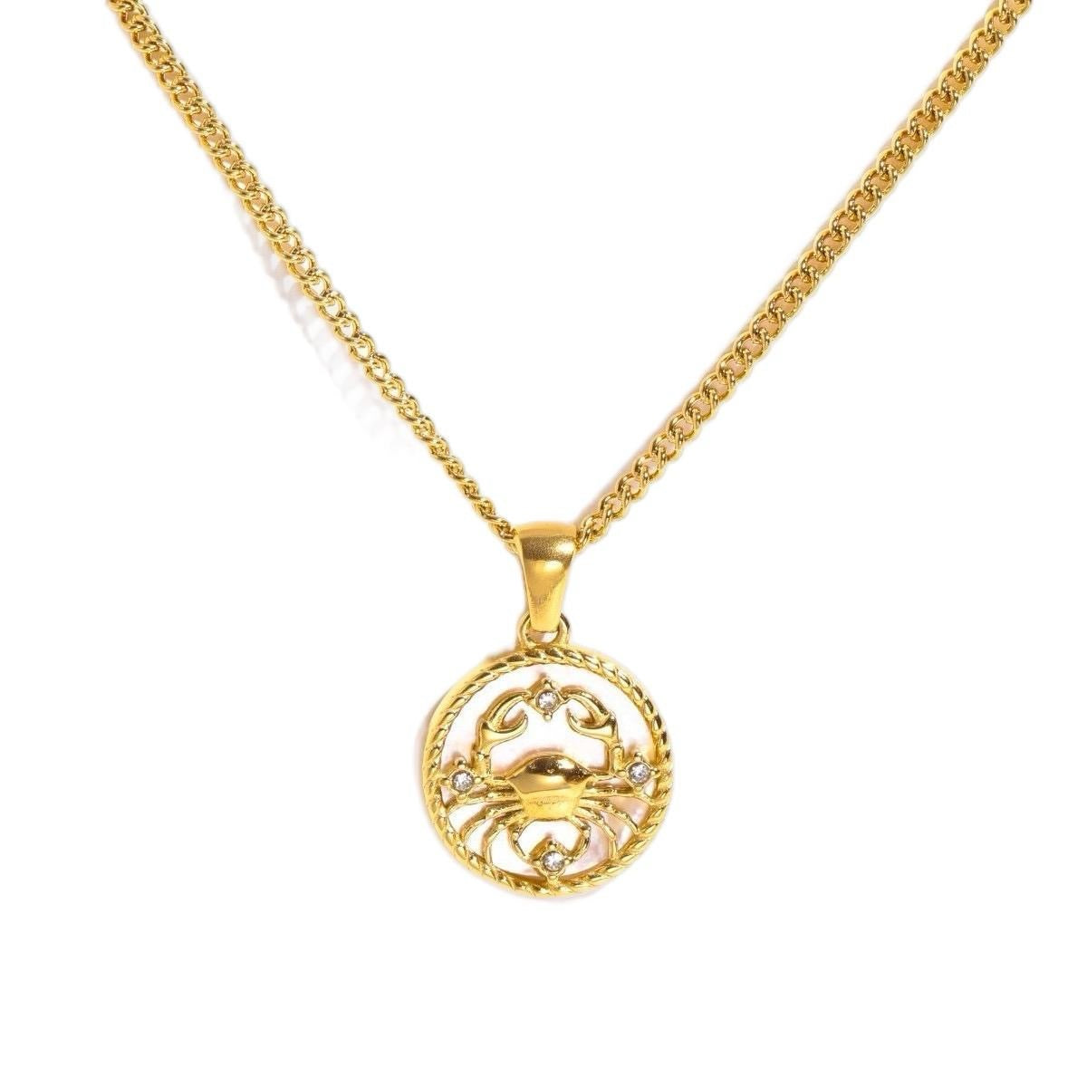 Shell 12 Zodiac Coin Necklace 18K Gold Plated for Women