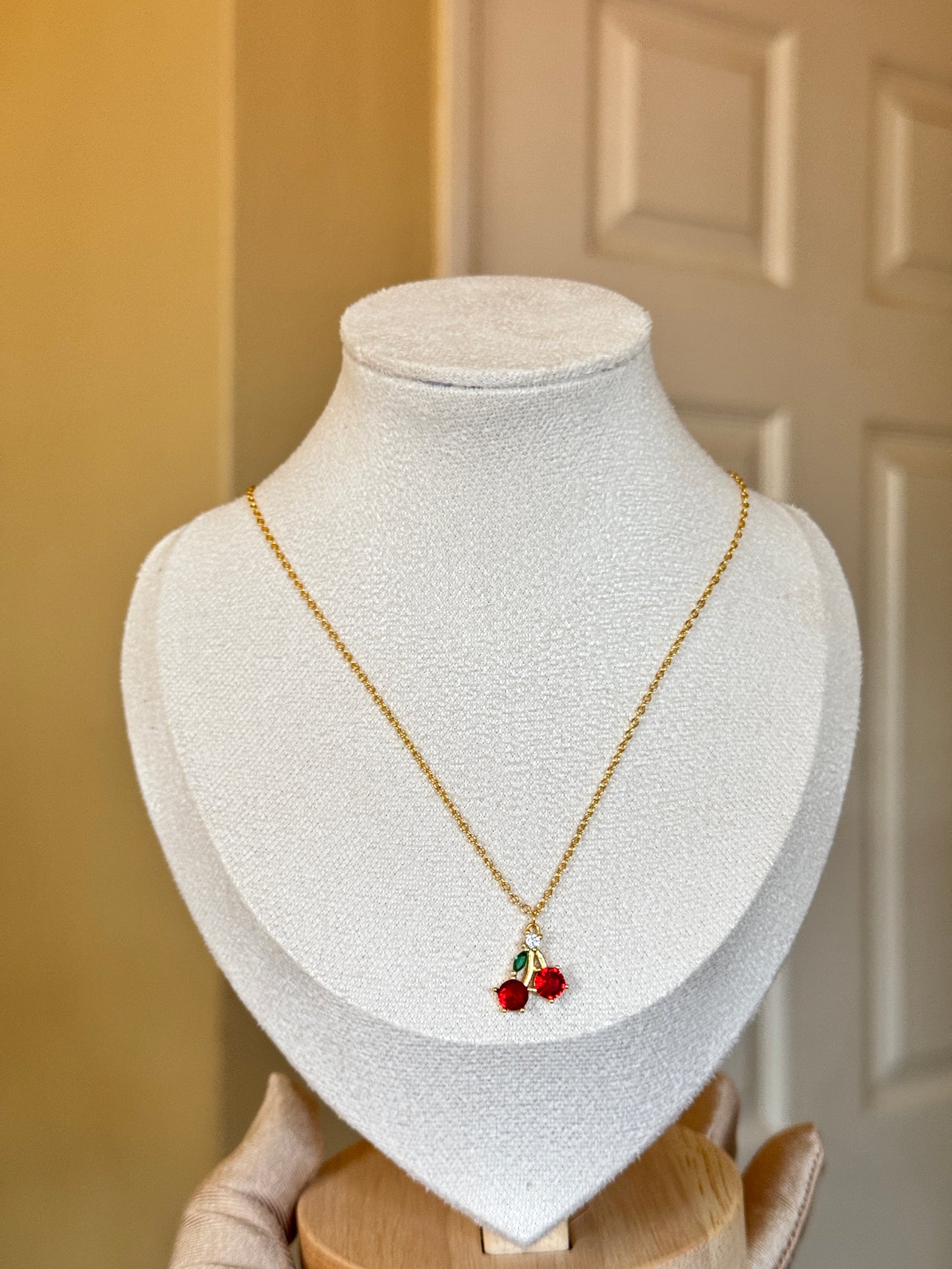 Cherry Colored Zirconia Fruit Necklace