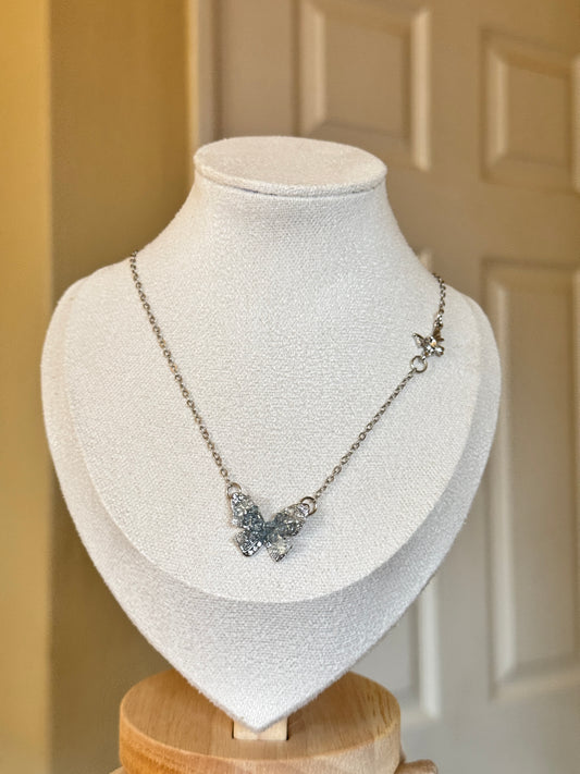 Crushed ice blue butterfly drawstring snake bone chain summer necklace sweet cool style clavicle chain temperament niche jewelry Necklaces