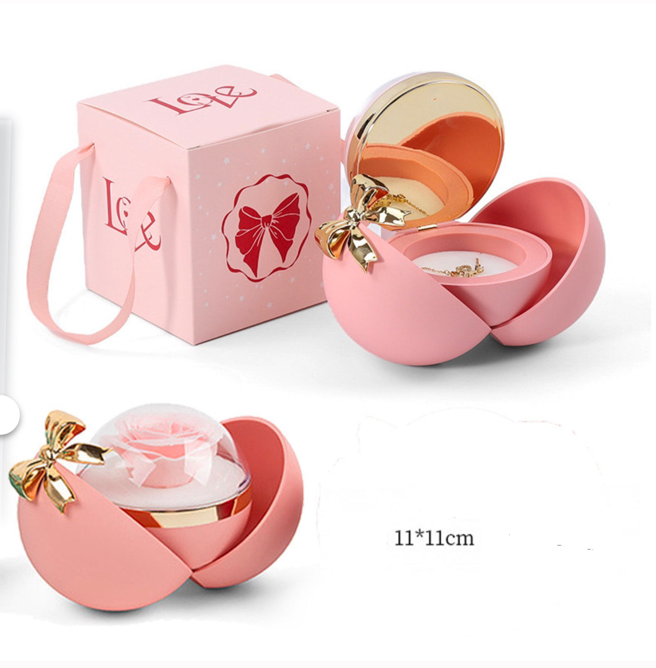 Christmas Round BowKnot Rose Jewelry Gift
Box for Women