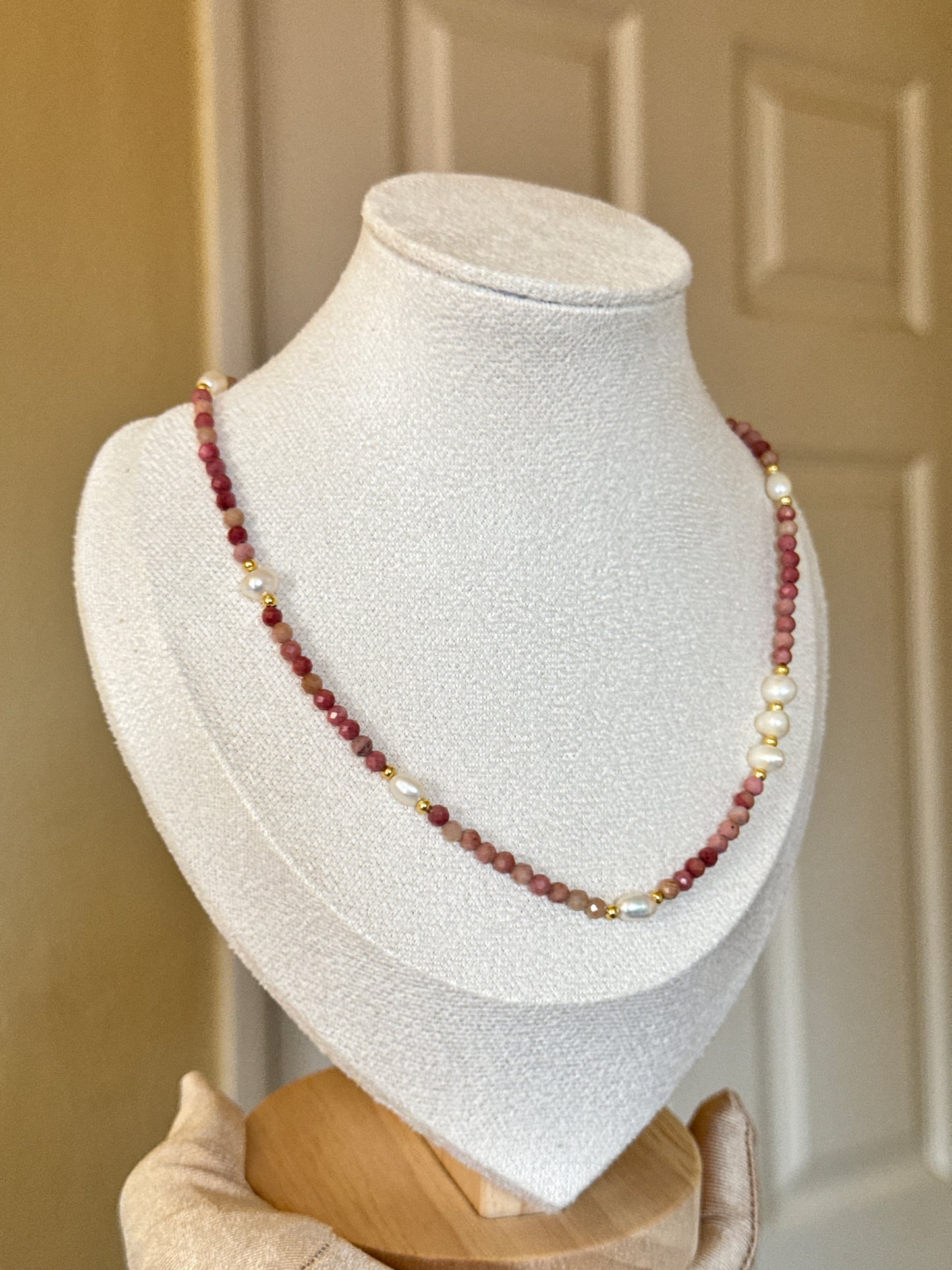 Freshwater pearl rhodonite necklace