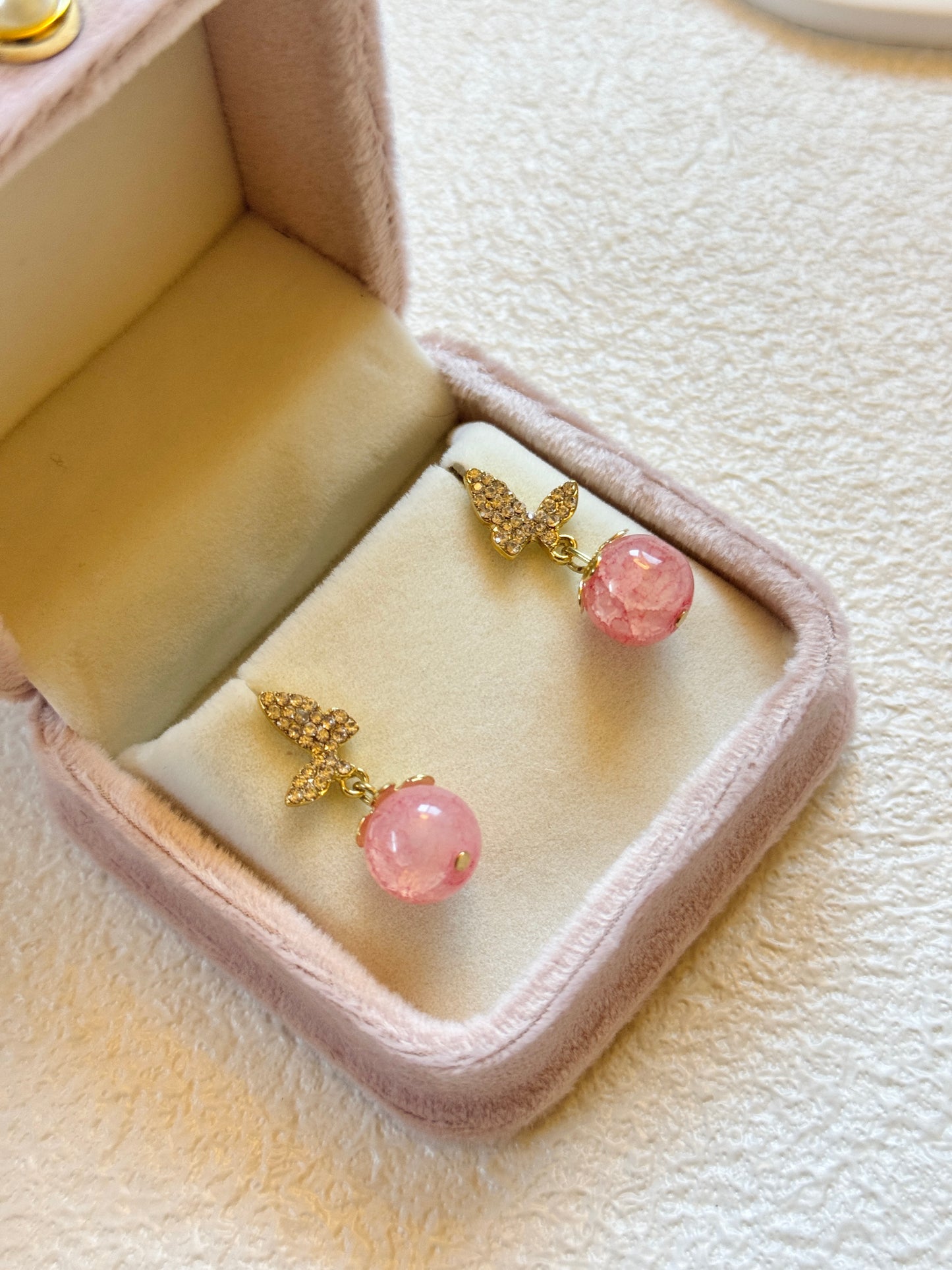 Pink Butterfly Cherry Earrings