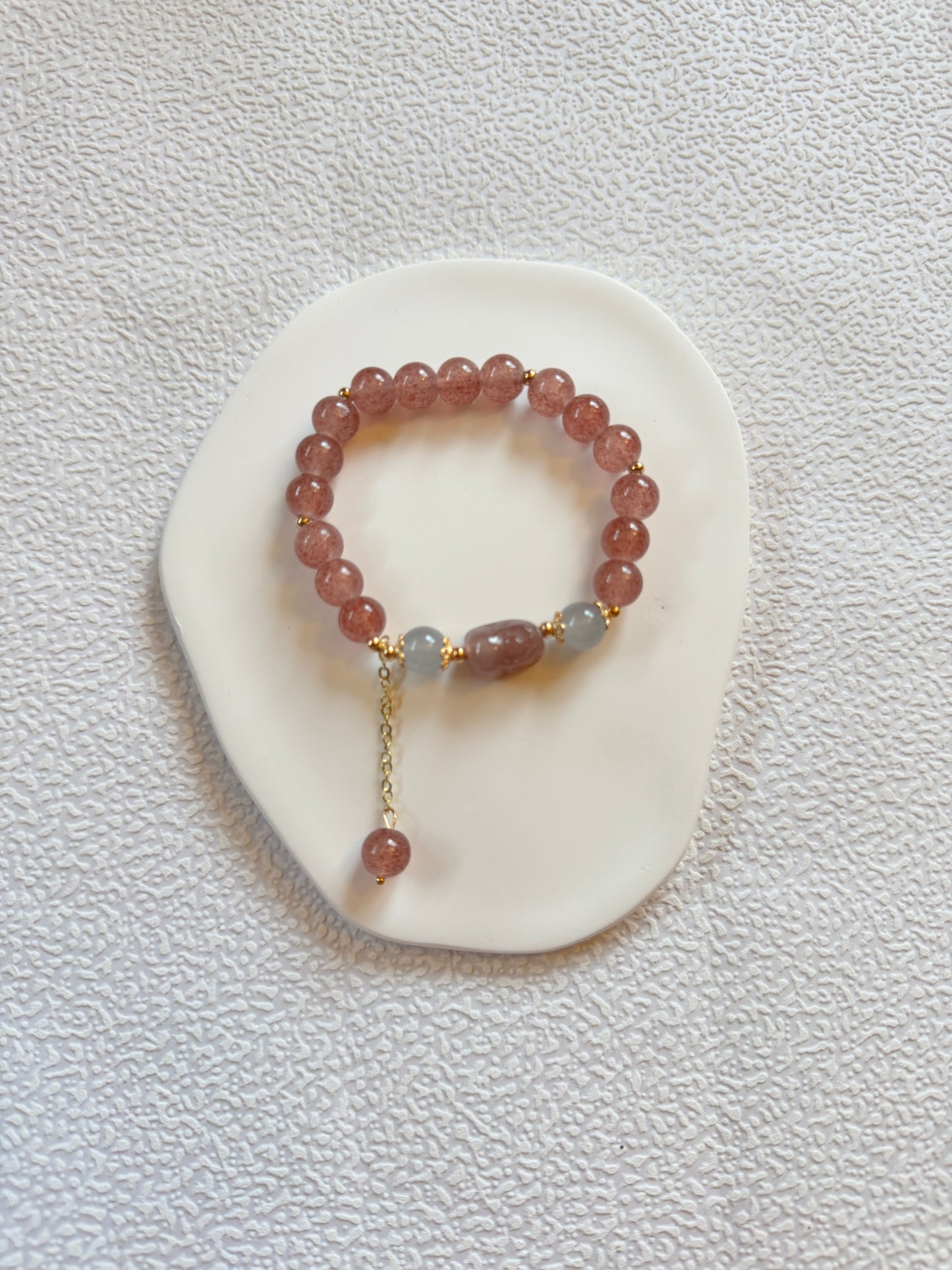 Peach Blossom Strawberry Pink Beaded Bracelet