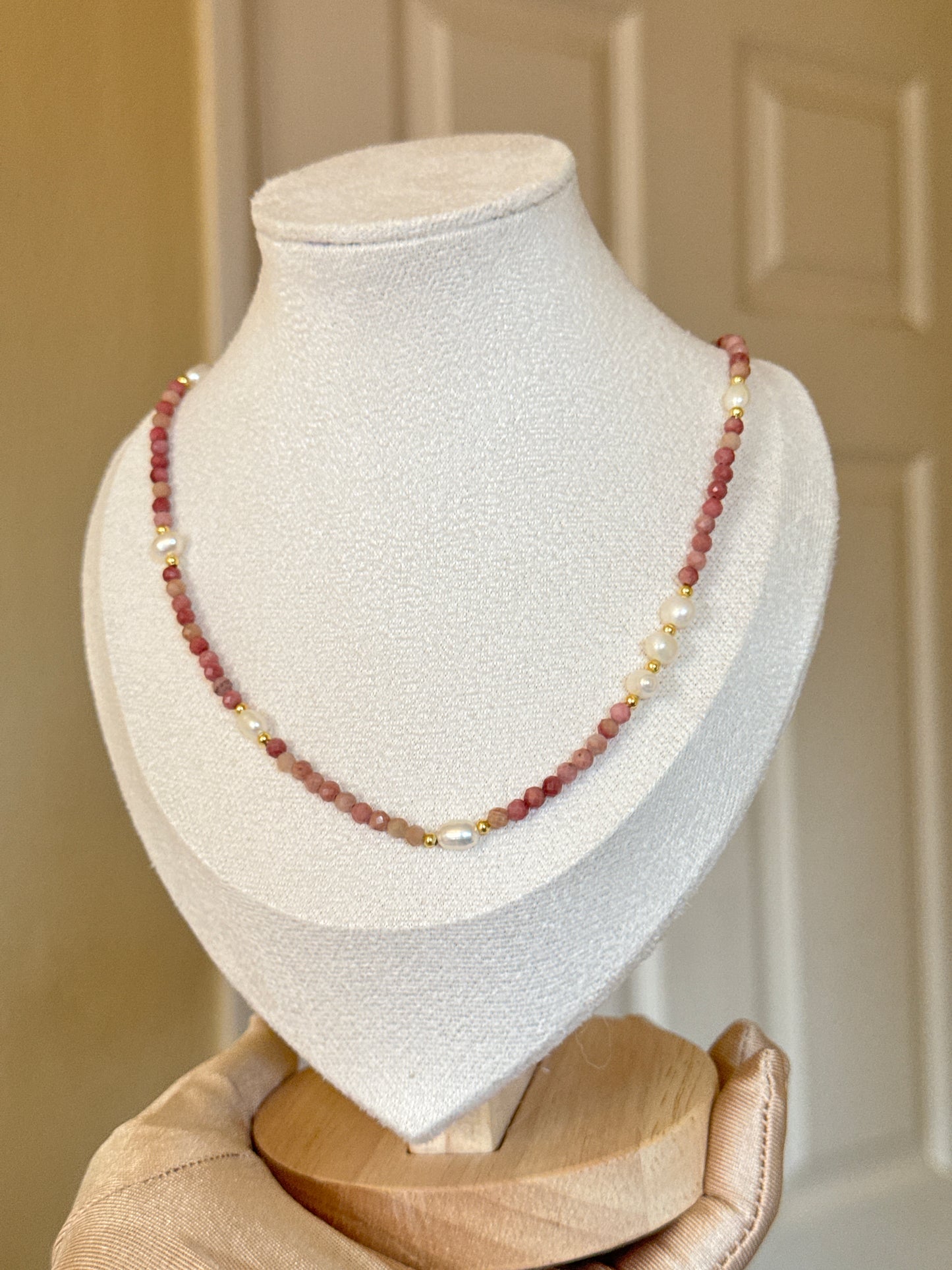 Freshwater pearl rhodonite necklace