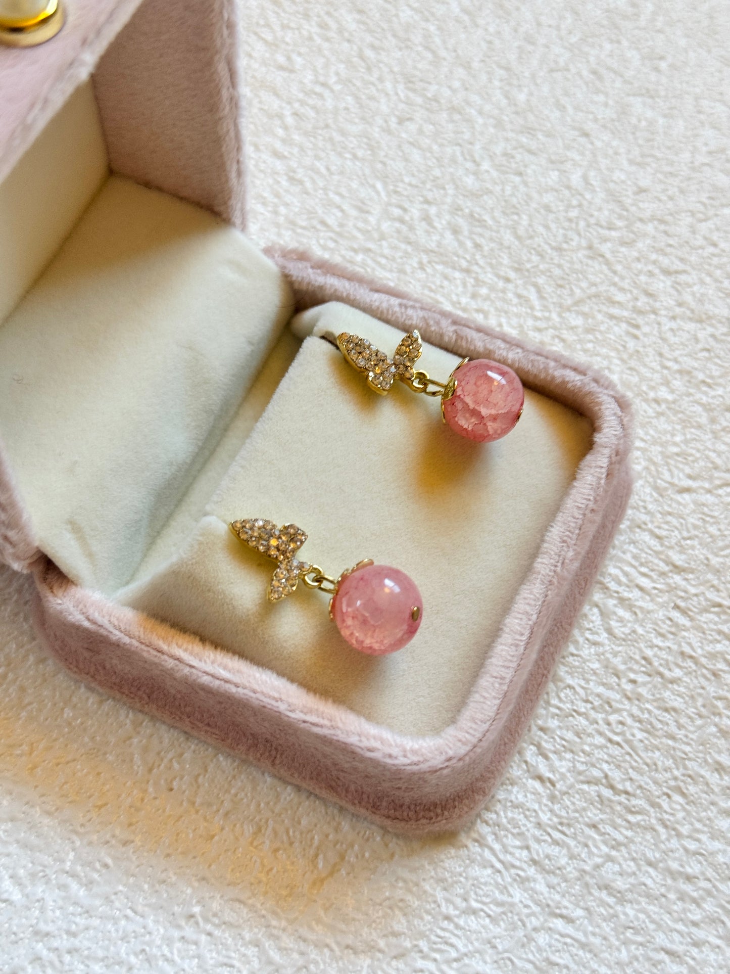 Pink Butterfly Cherry Earrings