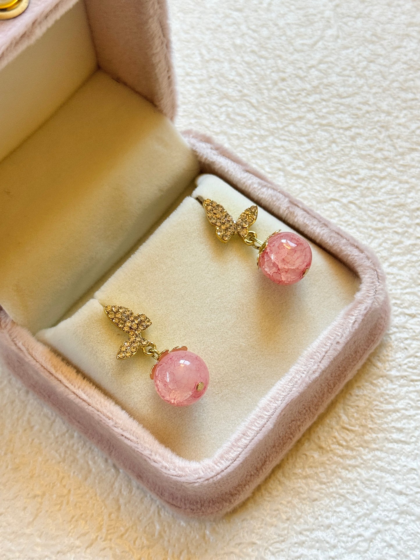 Pink Butterfly Cherry Earrings