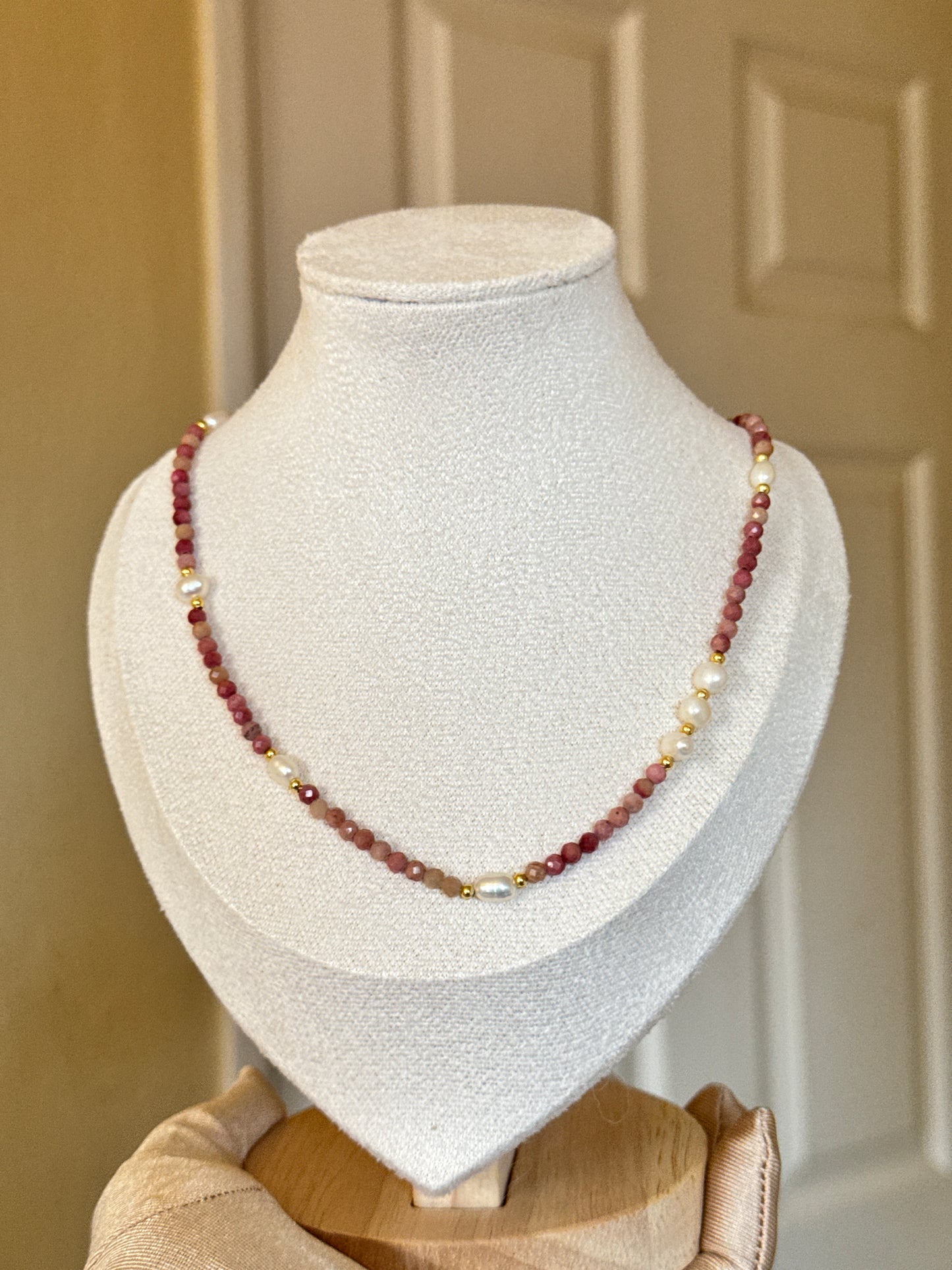 Freshwater pearl rhodonite necklace