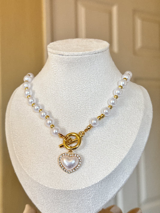 Pearl Charm Necklace Heart Design