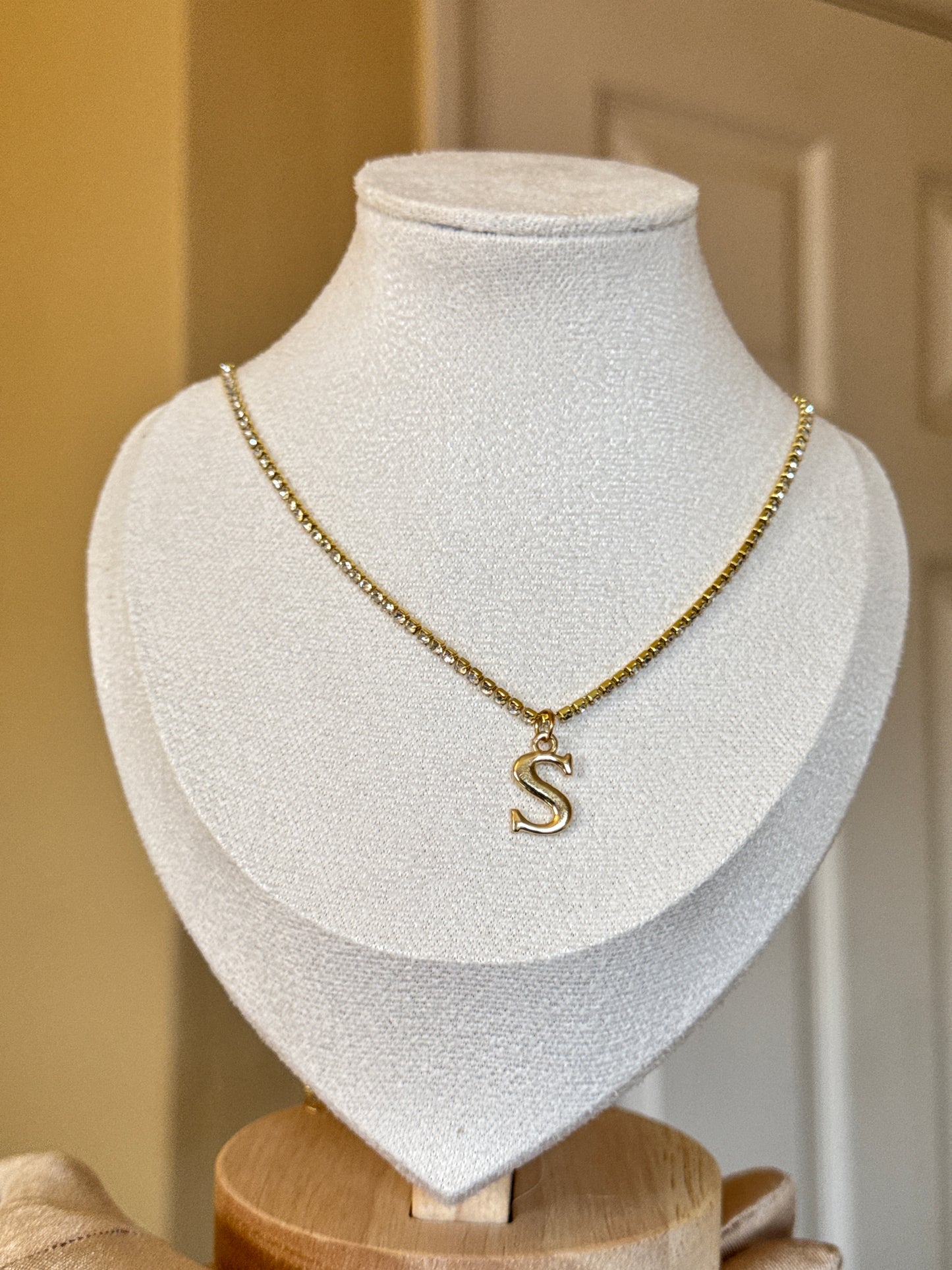 Letter S initial stone Necklace