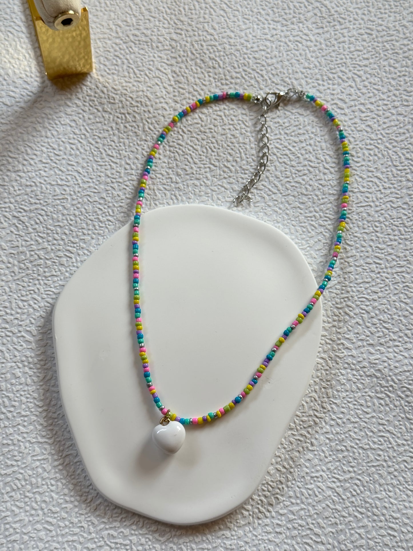 Multi-color~Candy color beaded heart necklace