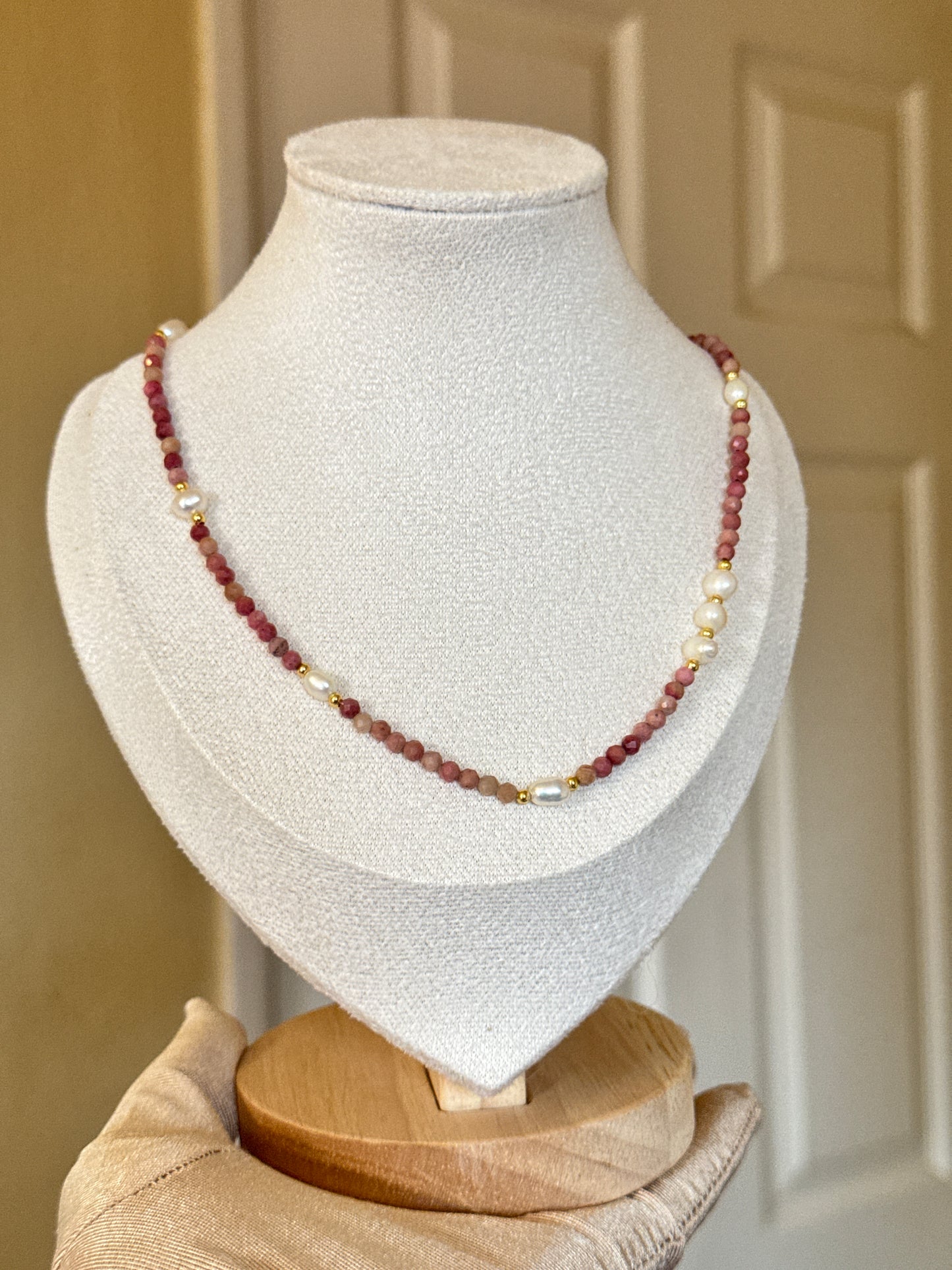 Freshwater pearl rhodonite necklace