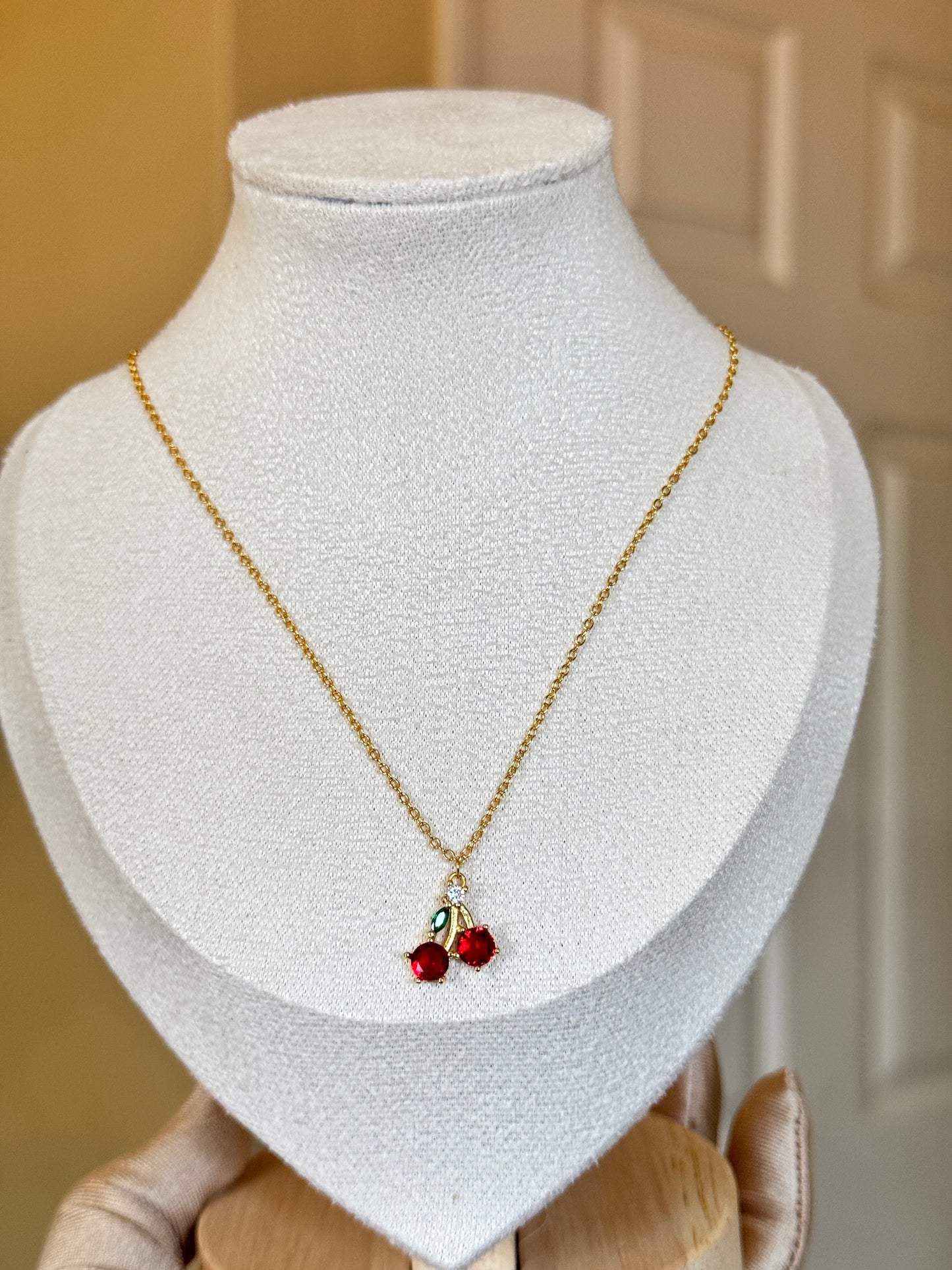 Cherry Colored Zirconia Fruit Necklace