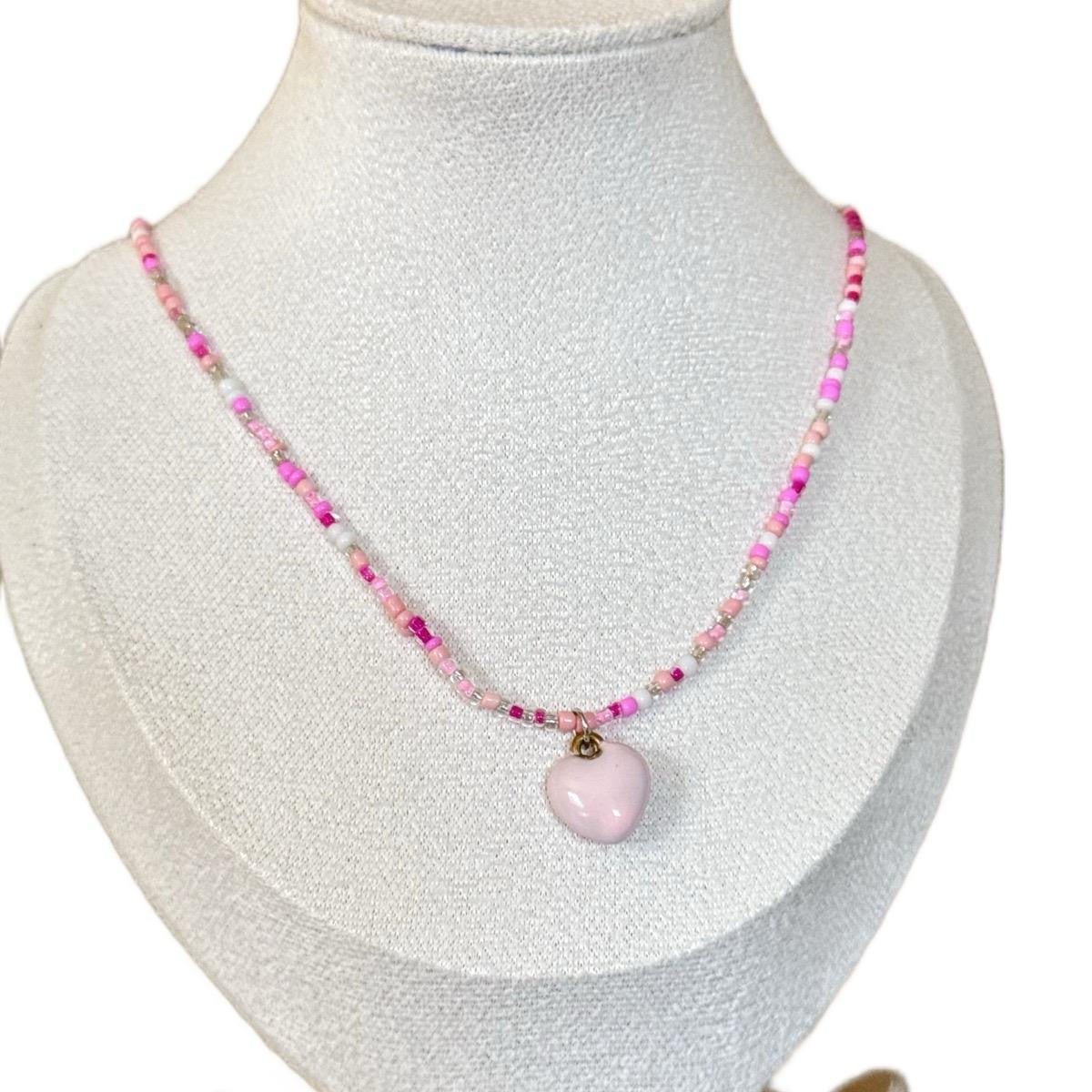 Multi-color~Candy color beaded heart necklace