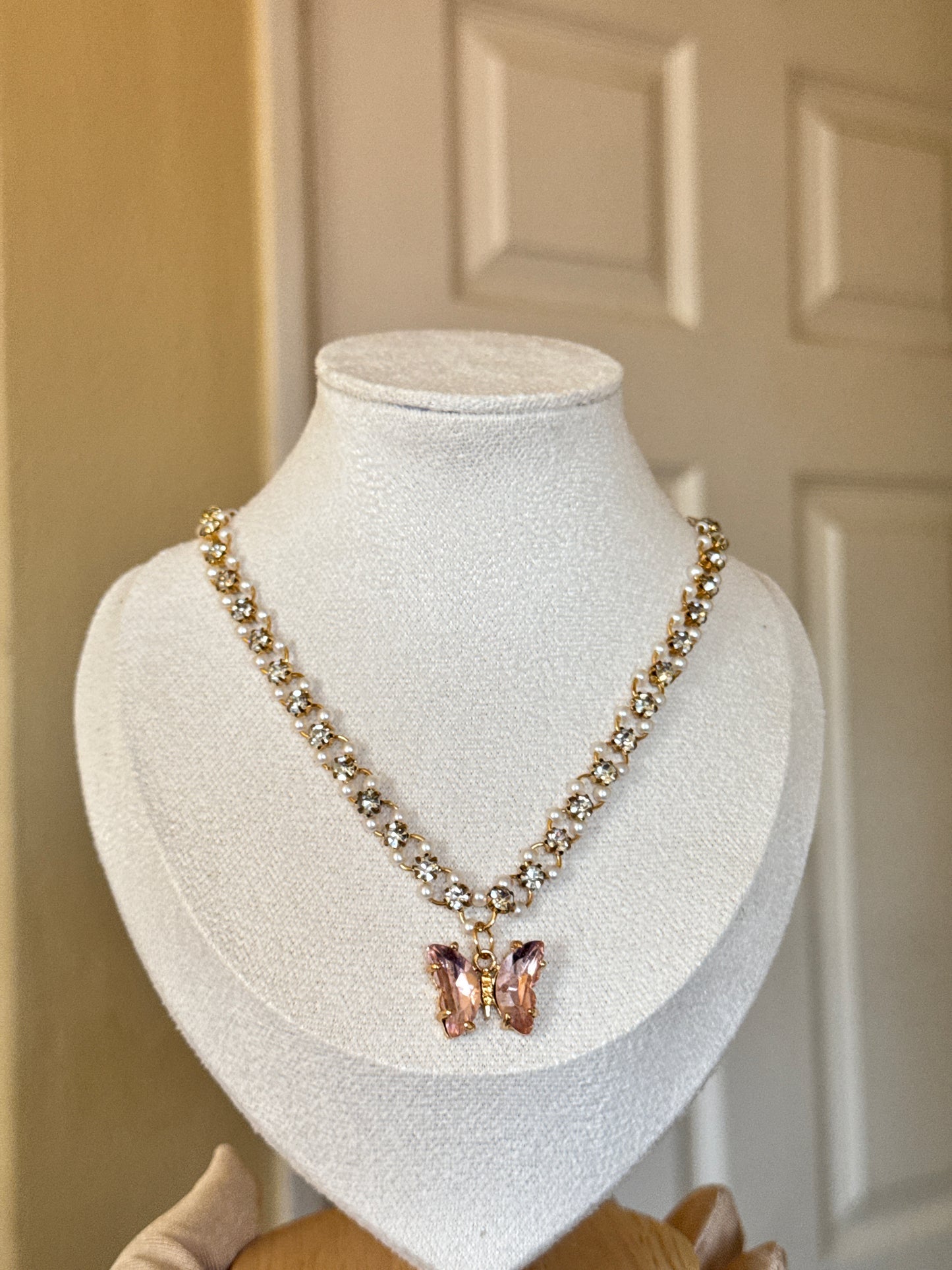 Pink Butterfly Pearl Stone Necklace