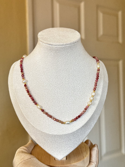 Freshwater pearl rhodonite necklace