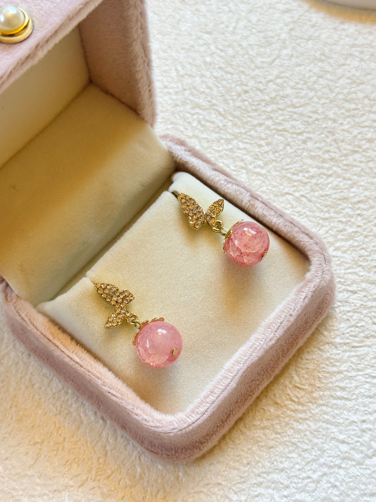Pink Butterfly Cherry Earrings