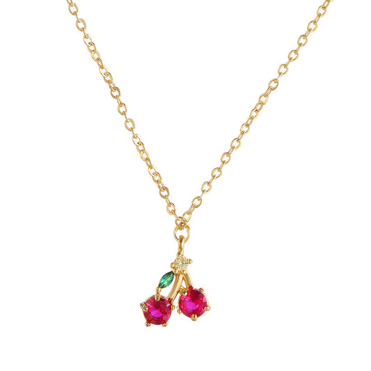 Cherry Colored Zirconia Fruit Necklace