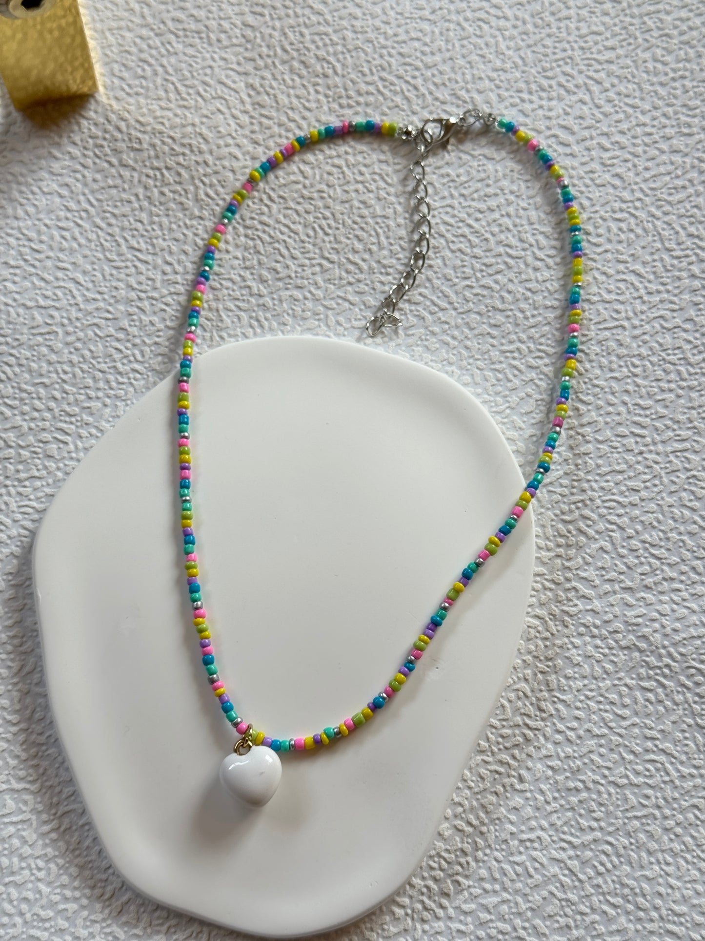 Multi-color~Candy color beaded heart necklace