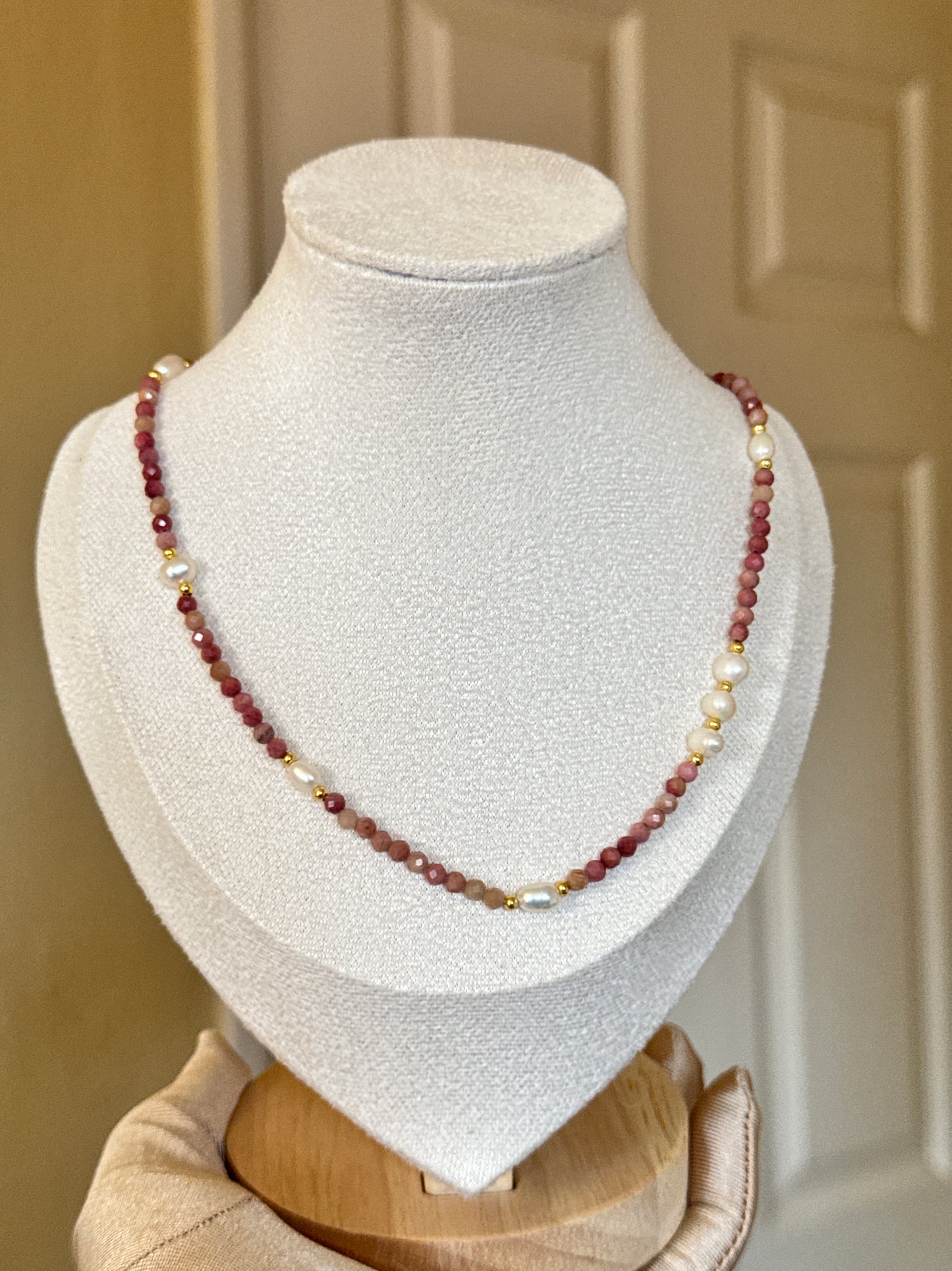 Freshwater pearl rhodonite necklace