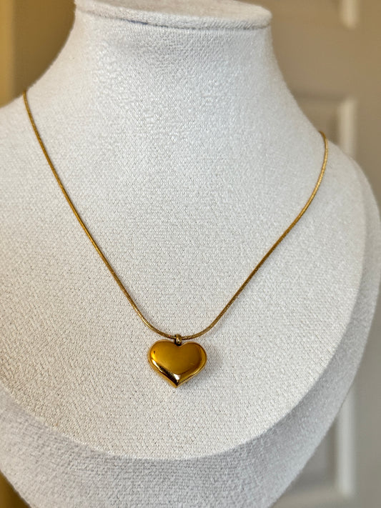 Gold Heart  Necklace - Stainless Steel, Unisex Design, Metal Coating