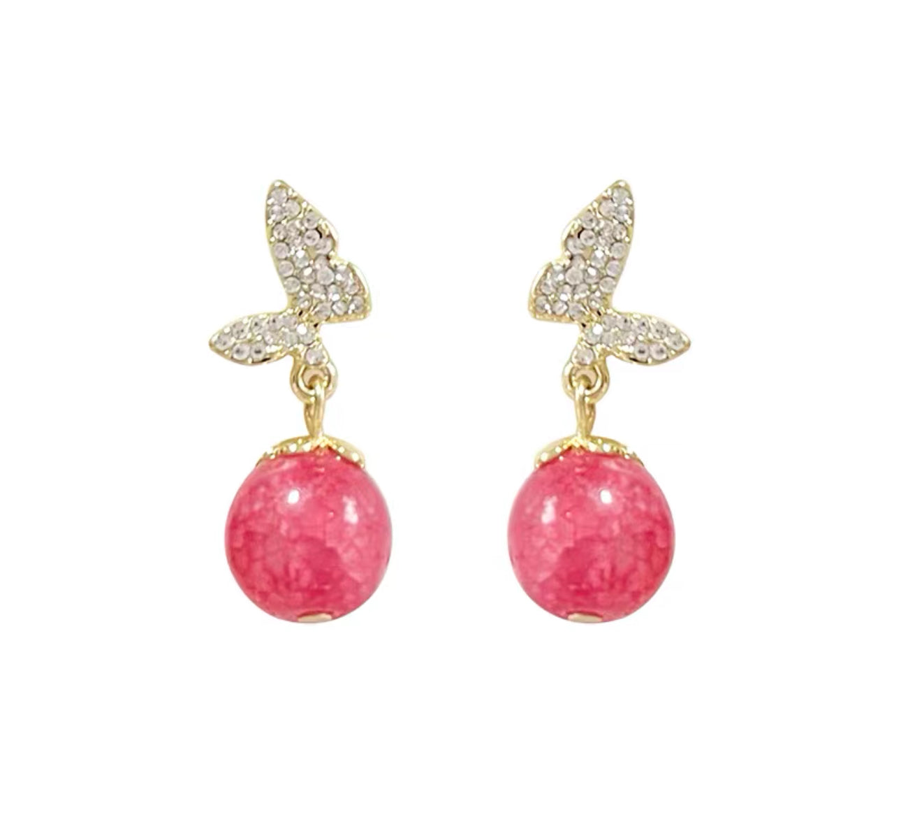 Pink Butterfly Cherry Earrings