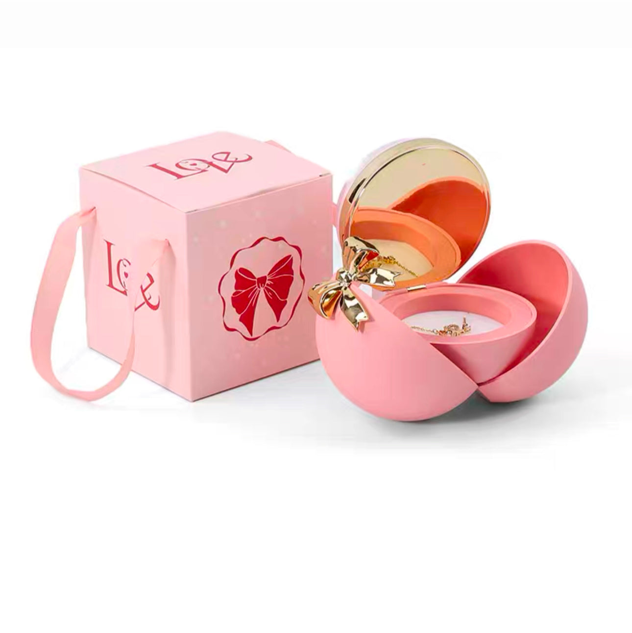 Christmas Round BowKnot Rose Jewelry Gift
Box for Women