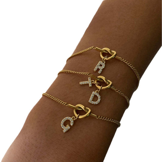 Stainless steel Gold Plated letter initial Knot Bracelet